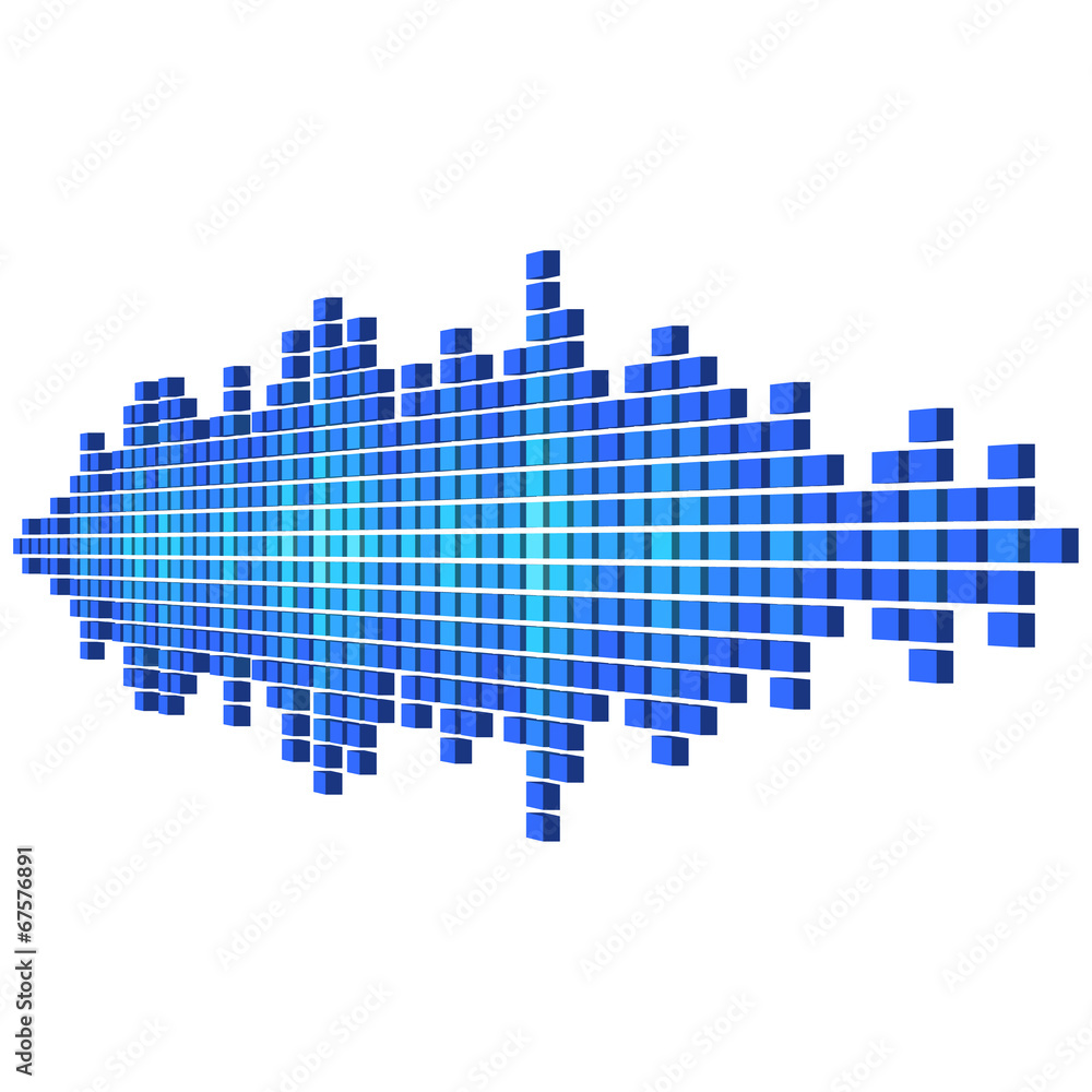 Perspective blue sound waveform made of cubes