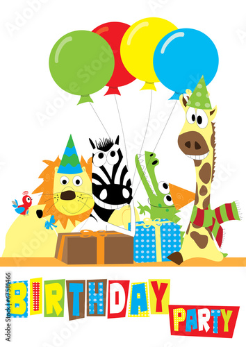 animals with balloons, birthday party - vectors