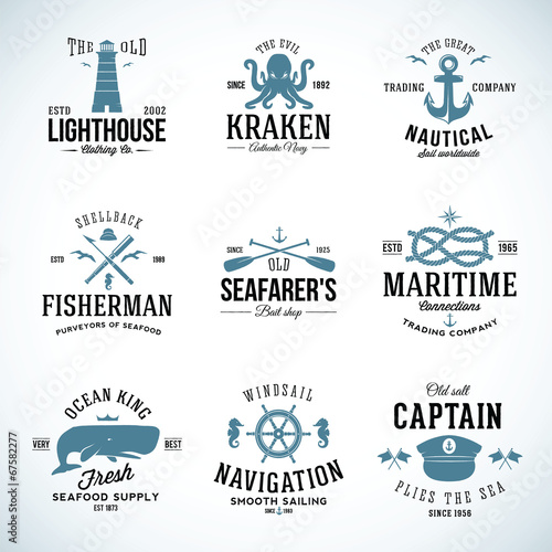 Set of Vintage Nautical Labels and Signs With Retro Typography