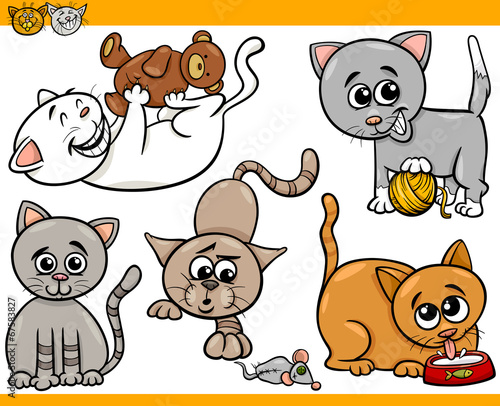 happy cats cartoon illustration set