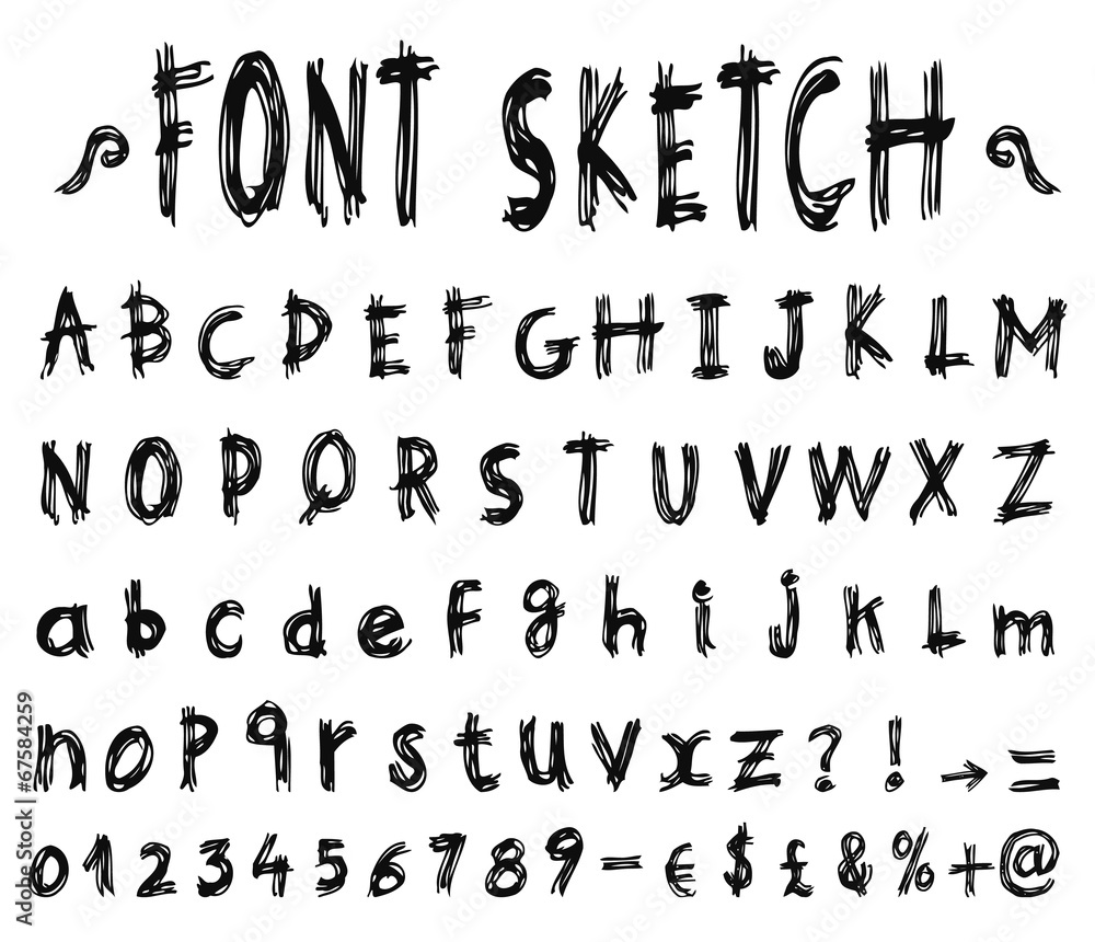 Font, Hand drawn illustration. Font, Hand drawn illustration.