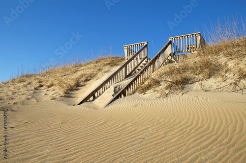 Slika na platnu Sand-covered stairway to a beach in North Carolina