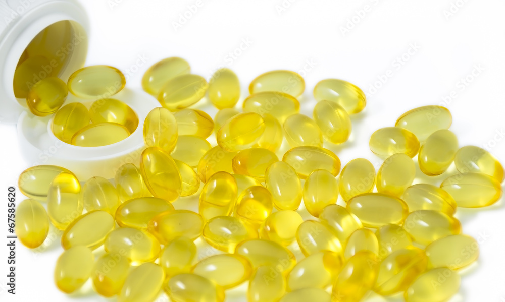 Fish oil capsules with white container Fish oil capsules with white container