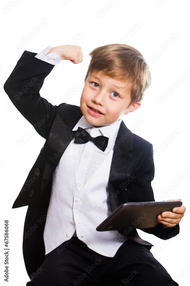 Clever boy and tablet, isolated