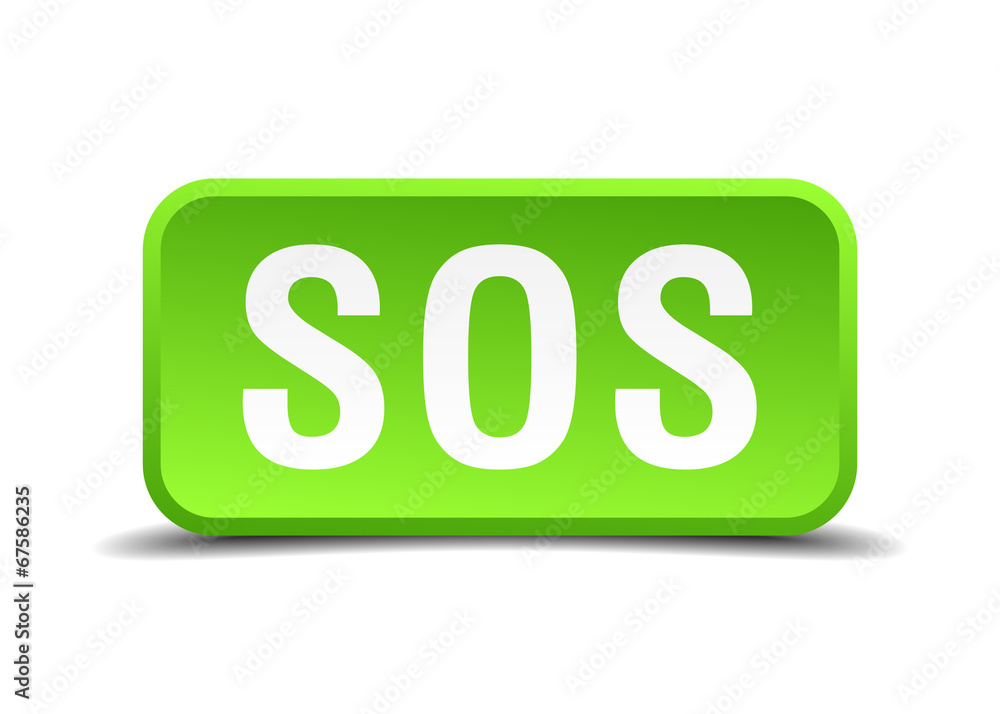 Sos green 3d realistic square isolated button Sos green 3d realistic square isolated button