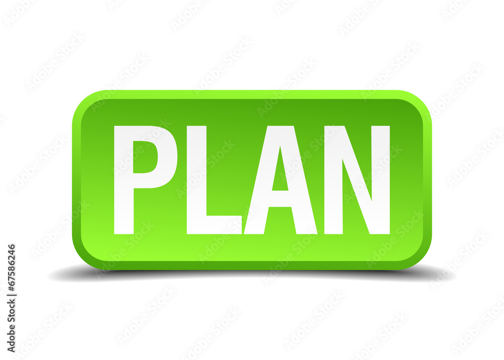 Plan green 3d realistic square isolated button Plan green 3d realistic square isolated button