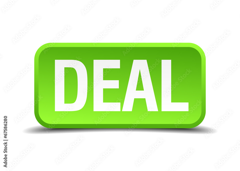 Deal green 3d realistic square isolated button Deal green 3d realistic square isolated button