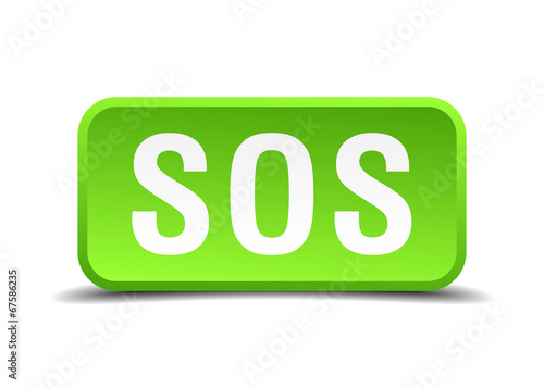 Sos green 3d realistic square isolated button