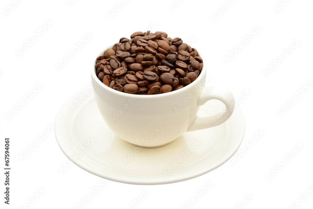 cup with coffee beans on a saucer cup with coffee beans on a saucer