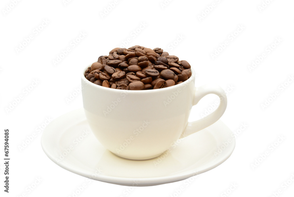 cup with coffee beans on a saucer cup with coffee beans on a saucer