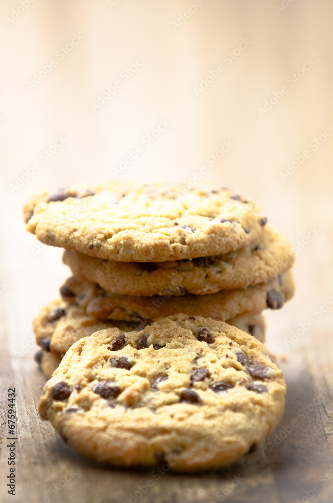 Chocolate cookies on a wood board. Chocolate cookies on a wood board.