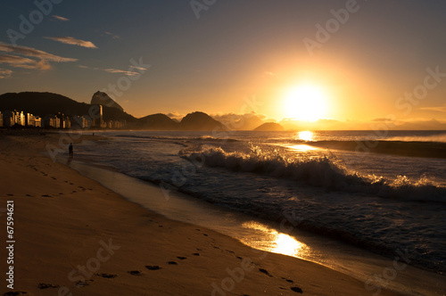 Sunrise in famous Copacabana Beach in Rio de Janeiro