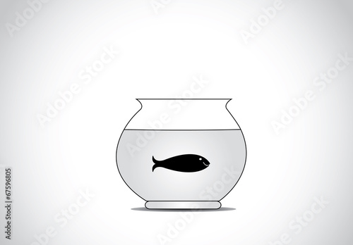 single black happy fish in glass aquarium bowl concept design