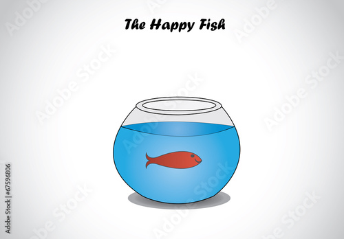 single red happy fish in glass aquarium bowl concept design