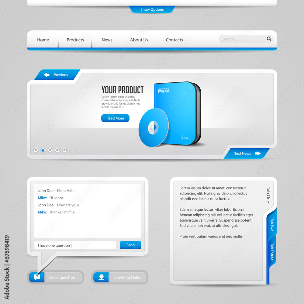 Web UI Controls Elements Gray And Blue Web UI Controls Elements Gray And Blue