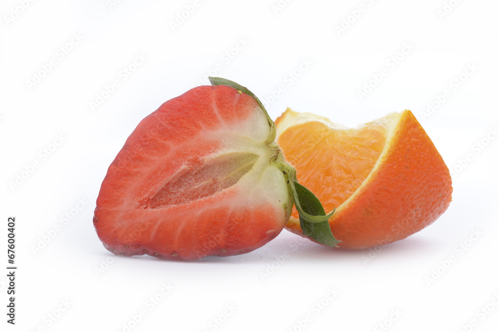 Strawberries and tangerine isolated on white background Strawberries and tangerine isolated on white background