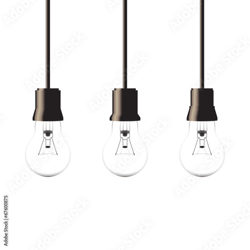 Hanging light bulbs isolated on white background