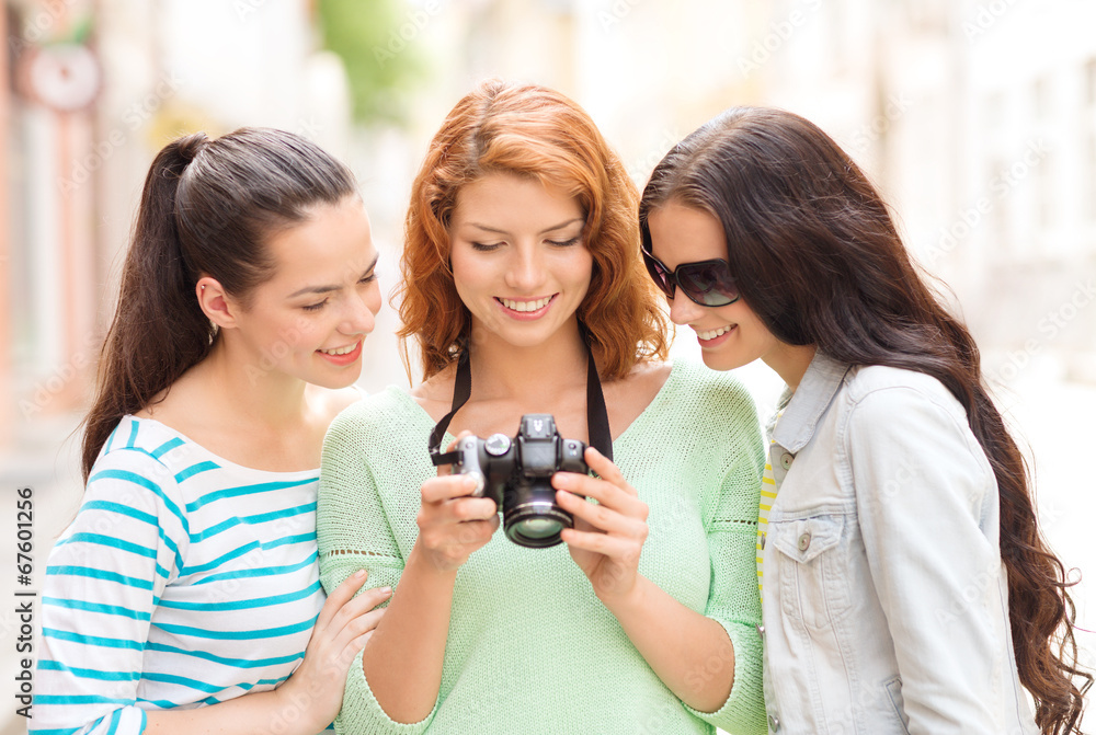 smiling teenage girls with camera smiling teenage girls with camera