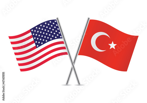 American and Turkey flags. Vector illustration.