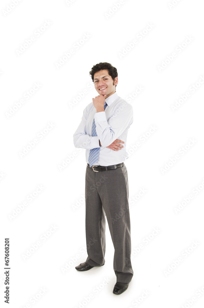 young hispanic man wearing shirt and blue tie posing young hispanic man wearing shirt and blue tie posing