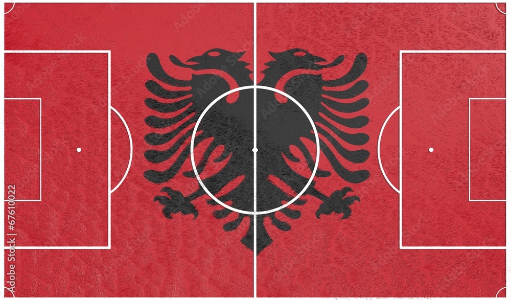 football field textured by albania national flag