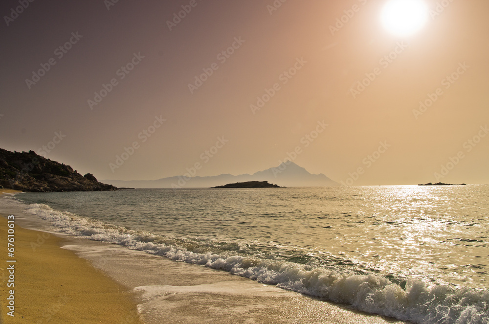 Sunrise at the beach near holy mountain Athos, Chalkidiki Sunrise at the beach near holy mountain Athos, Chalkidiki