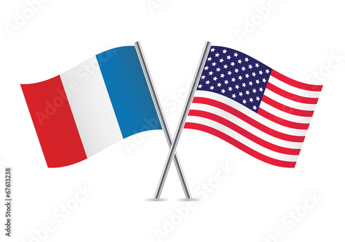 American and French flags. Vector illustration.