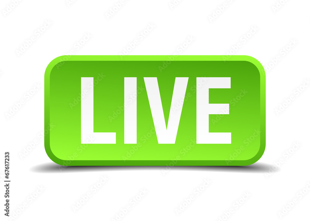 Live green 3d realistic square isolated button Live green 3d realistic square isolated button