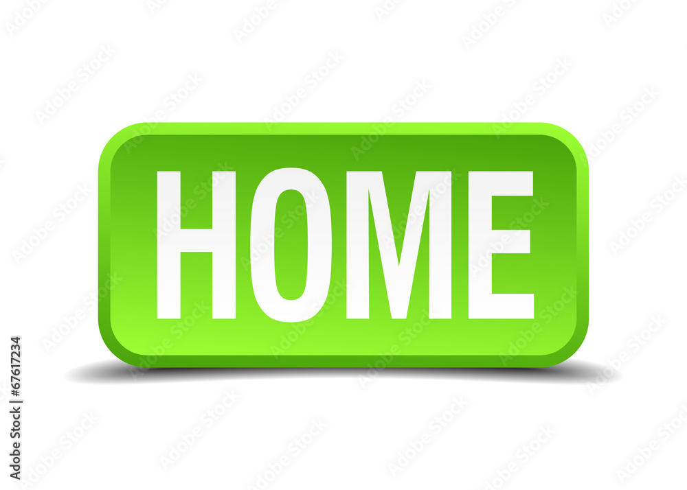 Home green 3d realistic square isolated button Home green 3d realistic square isolated button