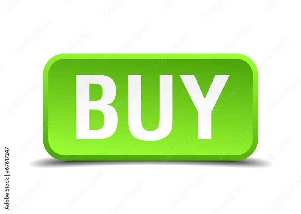 Buy green 3d realistic square isolated button Buy green 3d realistic square isolated button