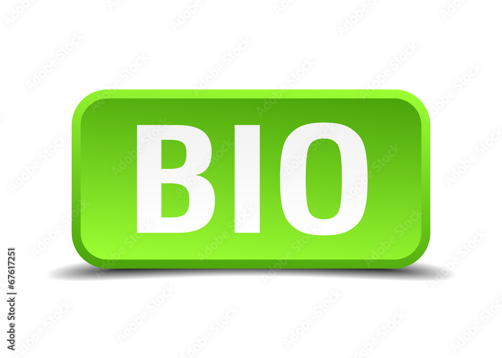Bio green 3d realistic square isolated button Bio green 3d realistic square isolated button