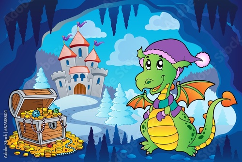 Winter cave with small dragon