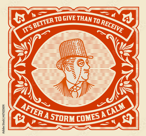 Retro card design with engraving and  floral details. Organized