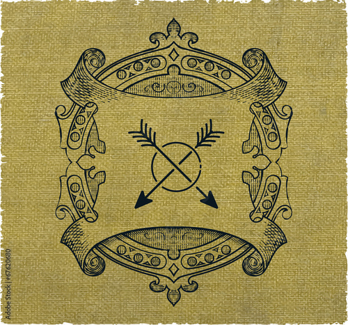 Retro card design with engraving. Organized by layers.