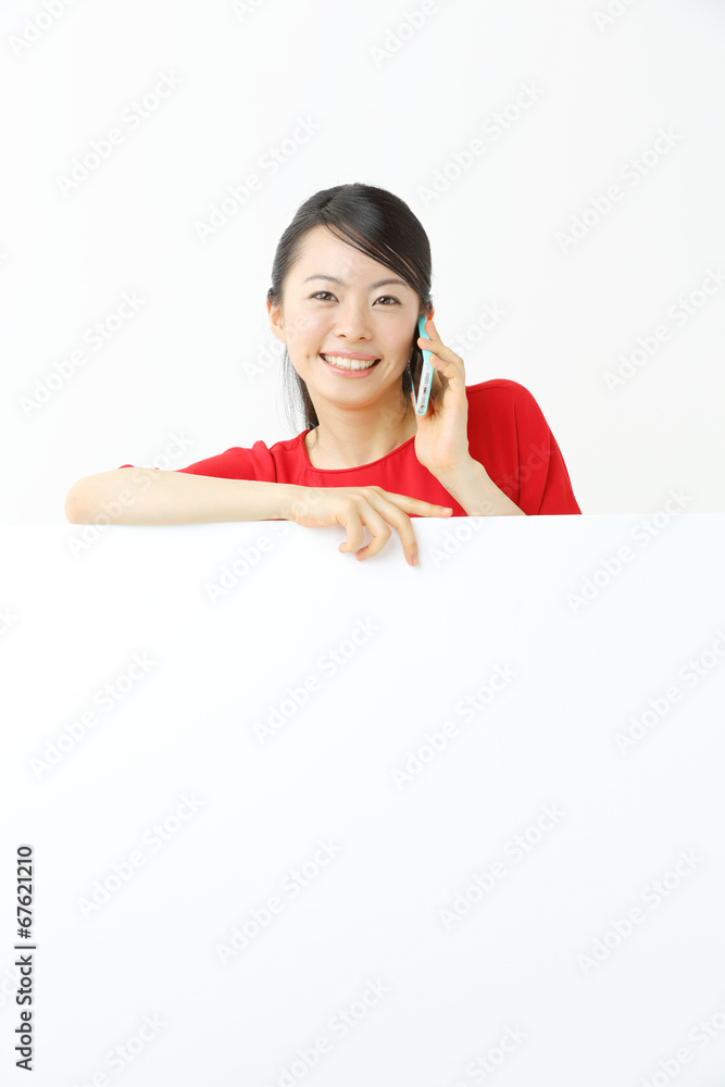 ホワイトボード・若い女性 ホワイトボード・若い女性