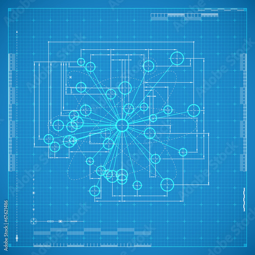Blueprint of molecule. Stylized vector illustration.