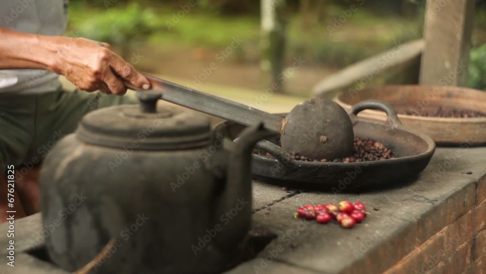Traditional process of fry coffee beans. Stock Video Adobe Stock