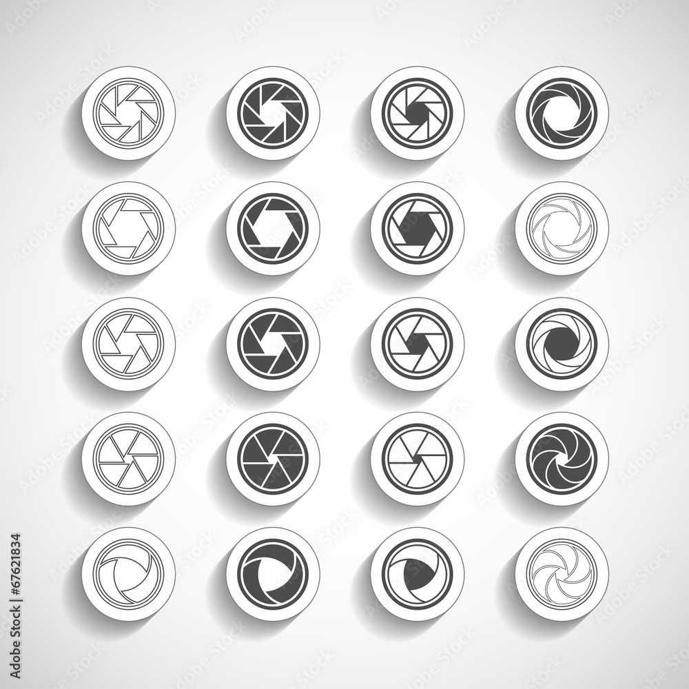 camera shutter paper icon set, vector eps10 camera shutter paper icon set, vector eps10
