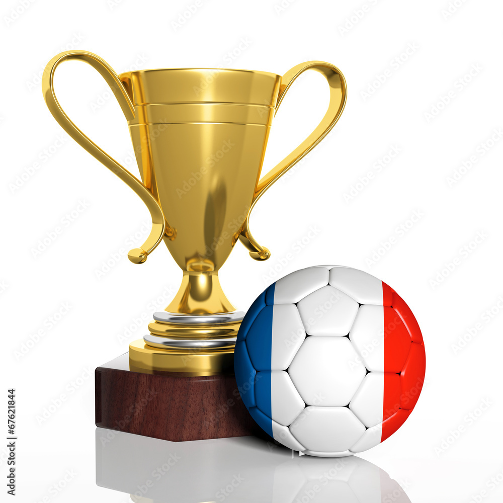 Golden trophy and ball with flag of France isolated Golden trophy and ball with flag of France isolated