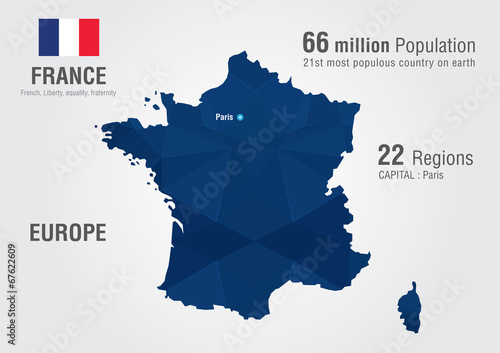 Valokuva France world map with a pixel diamond texture.