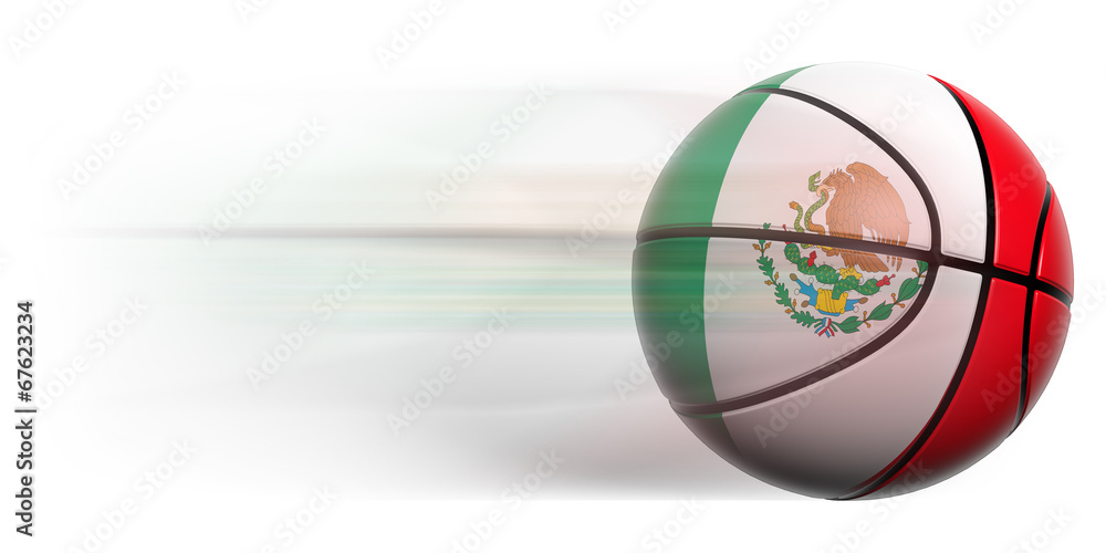 Naklejka premium Basketball ball with flag of Mexico in motion isolated