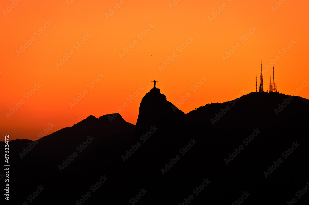 Rio de Janeiro Mountains with Corcovado by Sunset