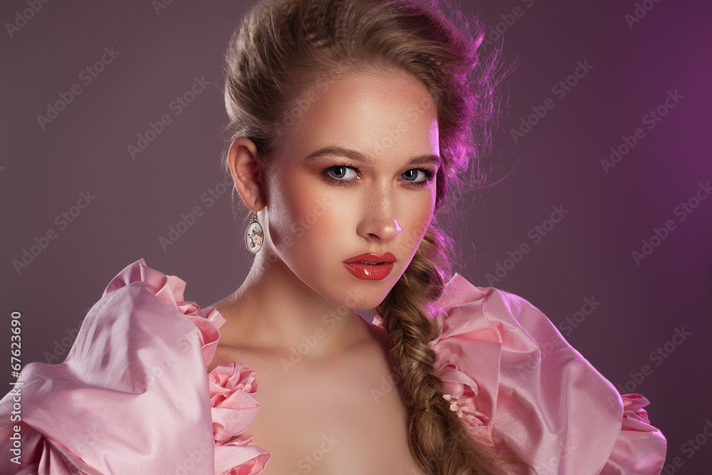 portrait of a beautiful girl in a pink dress, retro, history, portrait of a beautiful girl in a pink dress, retro, history,