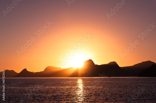 Sunrise in Rio de Janeiro with mountains in the Horizon