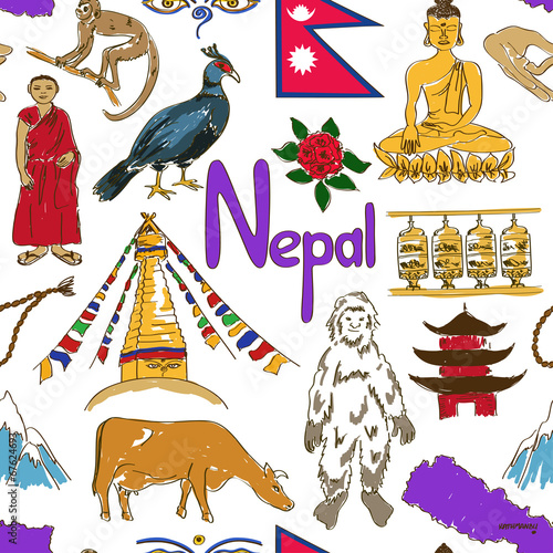 Sketch Nepal seamless pattern