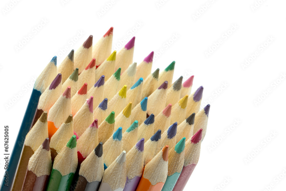 Colour pencils isolated on white background close up Colour pencils isolated on white background close up