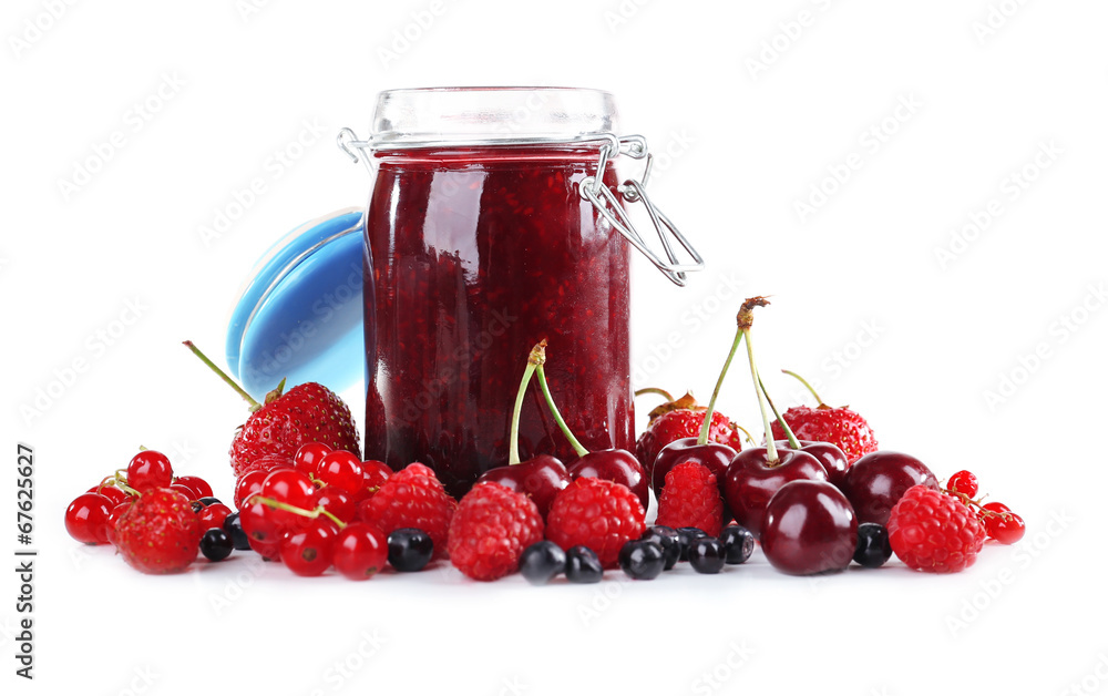 Berries jam in glass jar isolated on white Berries jam in glass jar isolated on white