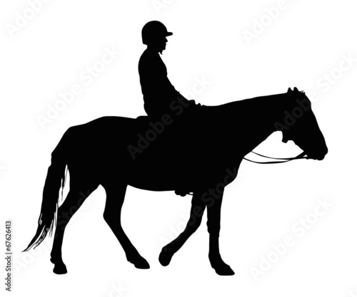 Silhouette of Boy with Protective Helmet Riding Horse