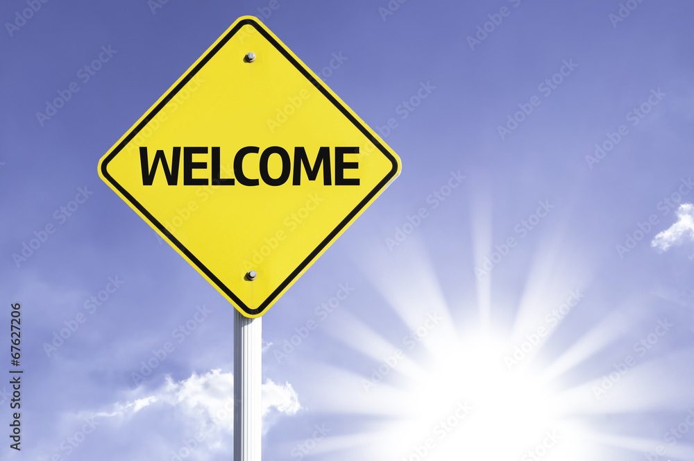Welcome road sign with sun background Welcome road sign with sun background