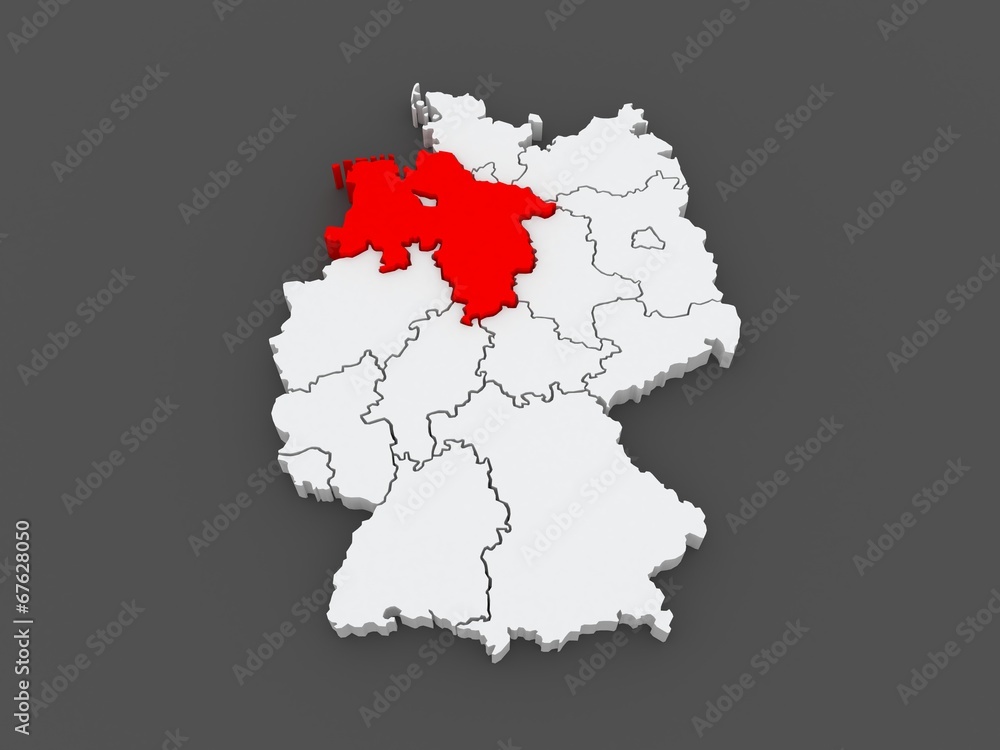 Naklejka premium Map of Lower Saxony. Germany.